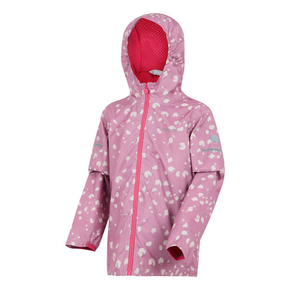 Lilas-Light Vanilla-Beaujolais - Side - Regatta Childrens-Kids Lever II Camo Waterproof Jacket