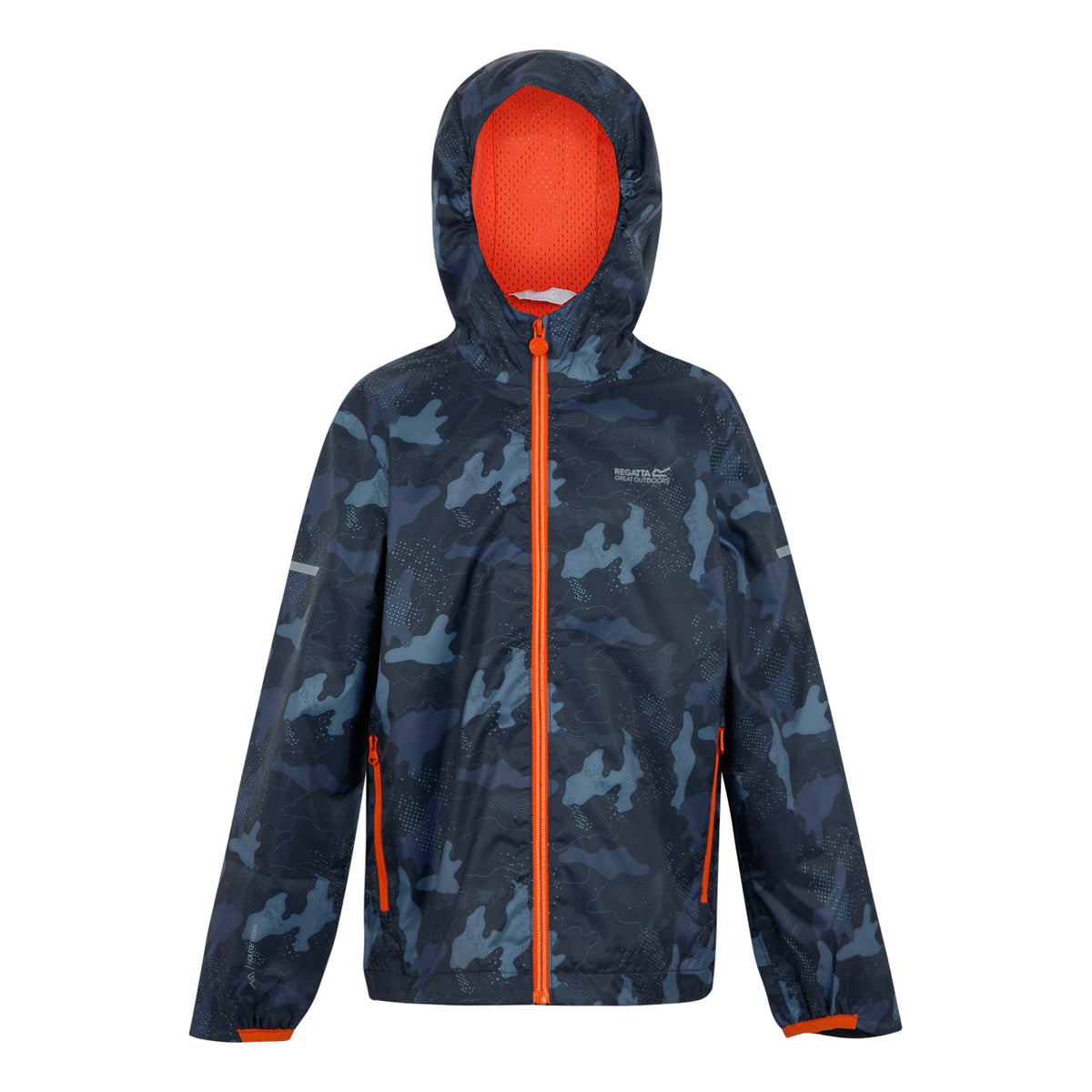 Navy-Tangerine Tango - Front - Regatta Childrens-Kids Lever II Camo Waterproof Jacket