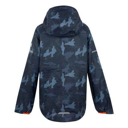 Navy-Tangerine Tango - Back - Regatta Childrens-Kids Lever II Camo Waterproof Jacket