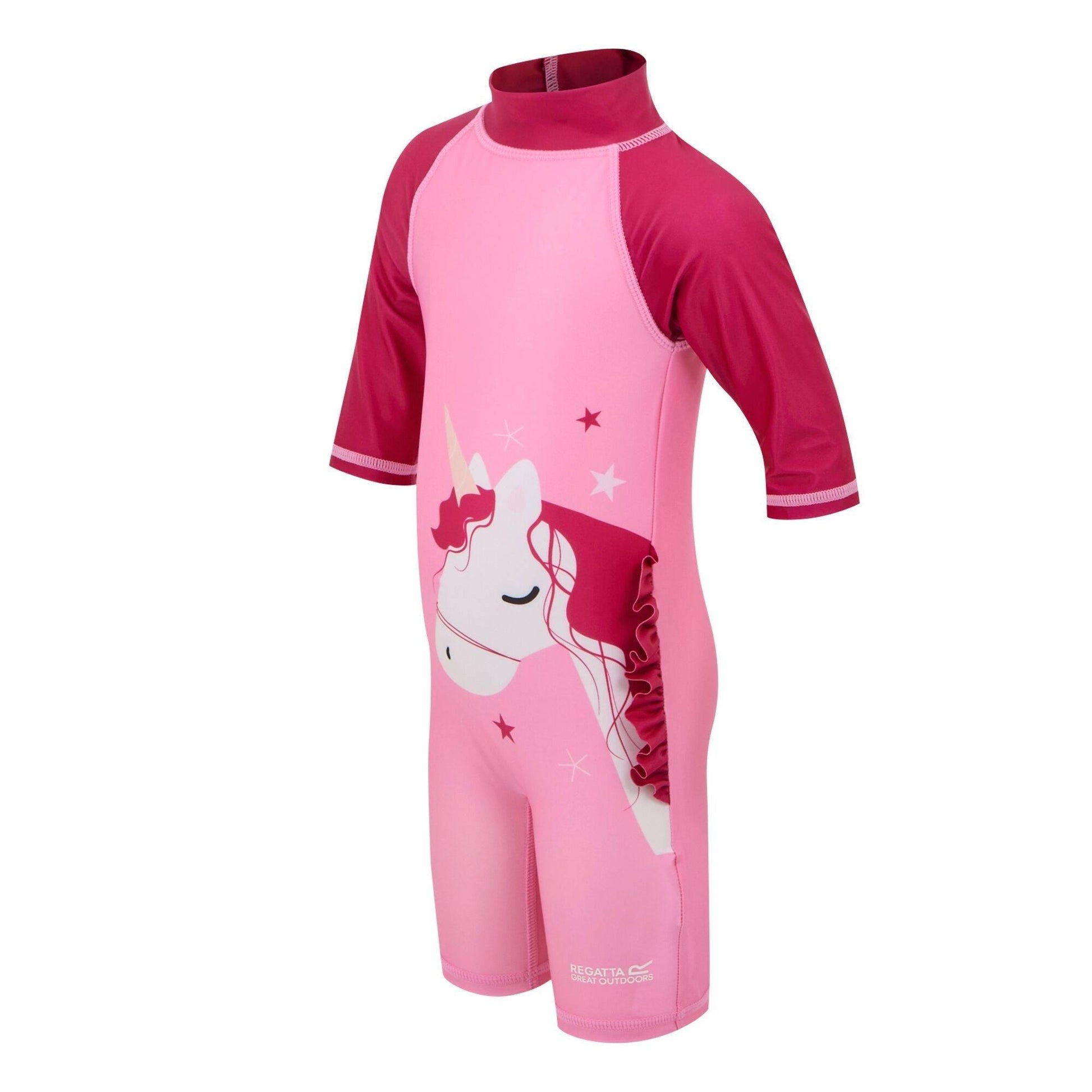 Sweet Pink - Side - Regatta Childrens-Kids Luna Unicorn One Piece Swimsuit