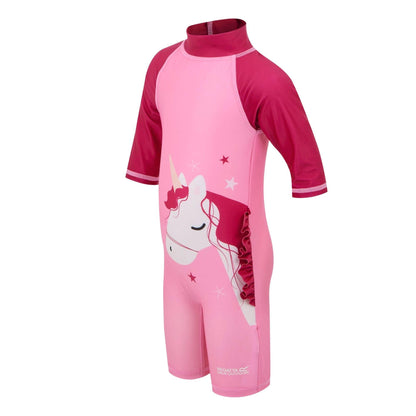 Sweet Pink - Side - Regatta Childrens-Kids Luna Unicorn One Piece Swimsuit