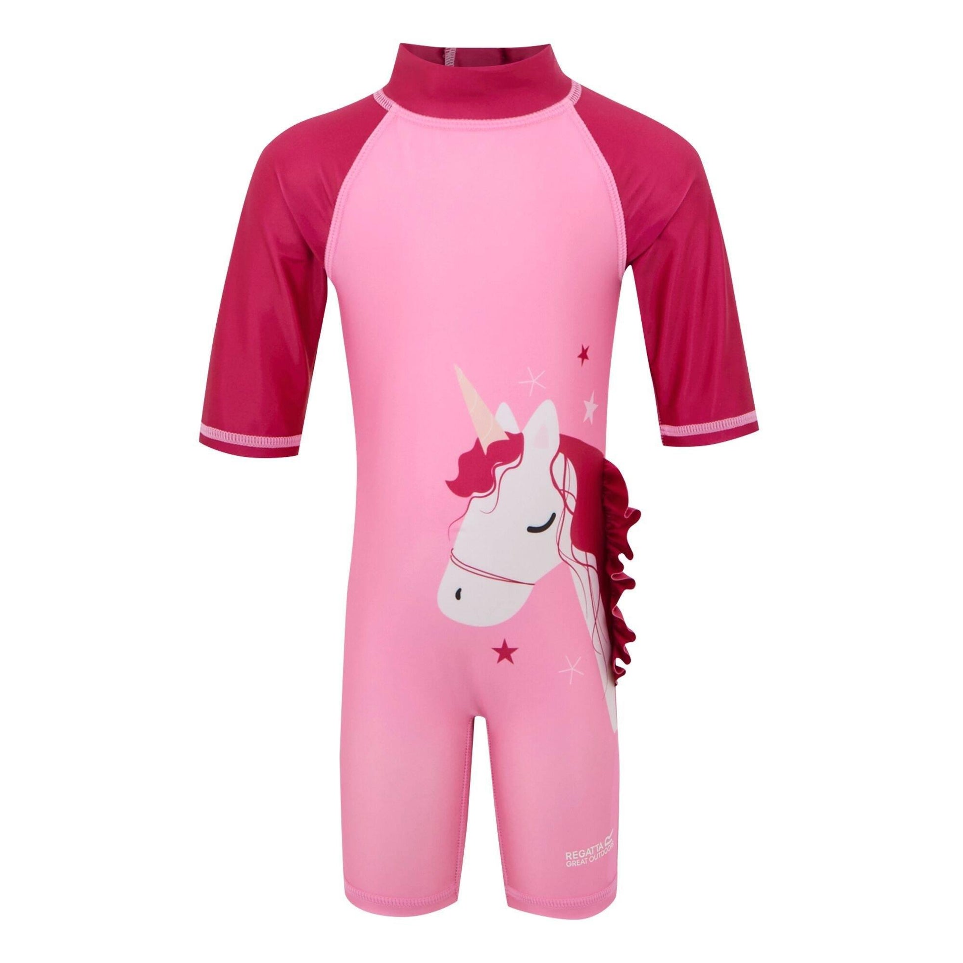 Sweet Pink - Front - Regatta Childrens-Kids Luna Unicorn One Piece Swimsuit