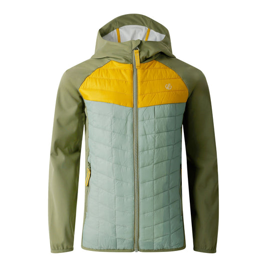 Olivine Green-Hedge Green-Tawny - Front - Dare 2B Childrens-Kids Explore II Colour Block Hybrid Jacket