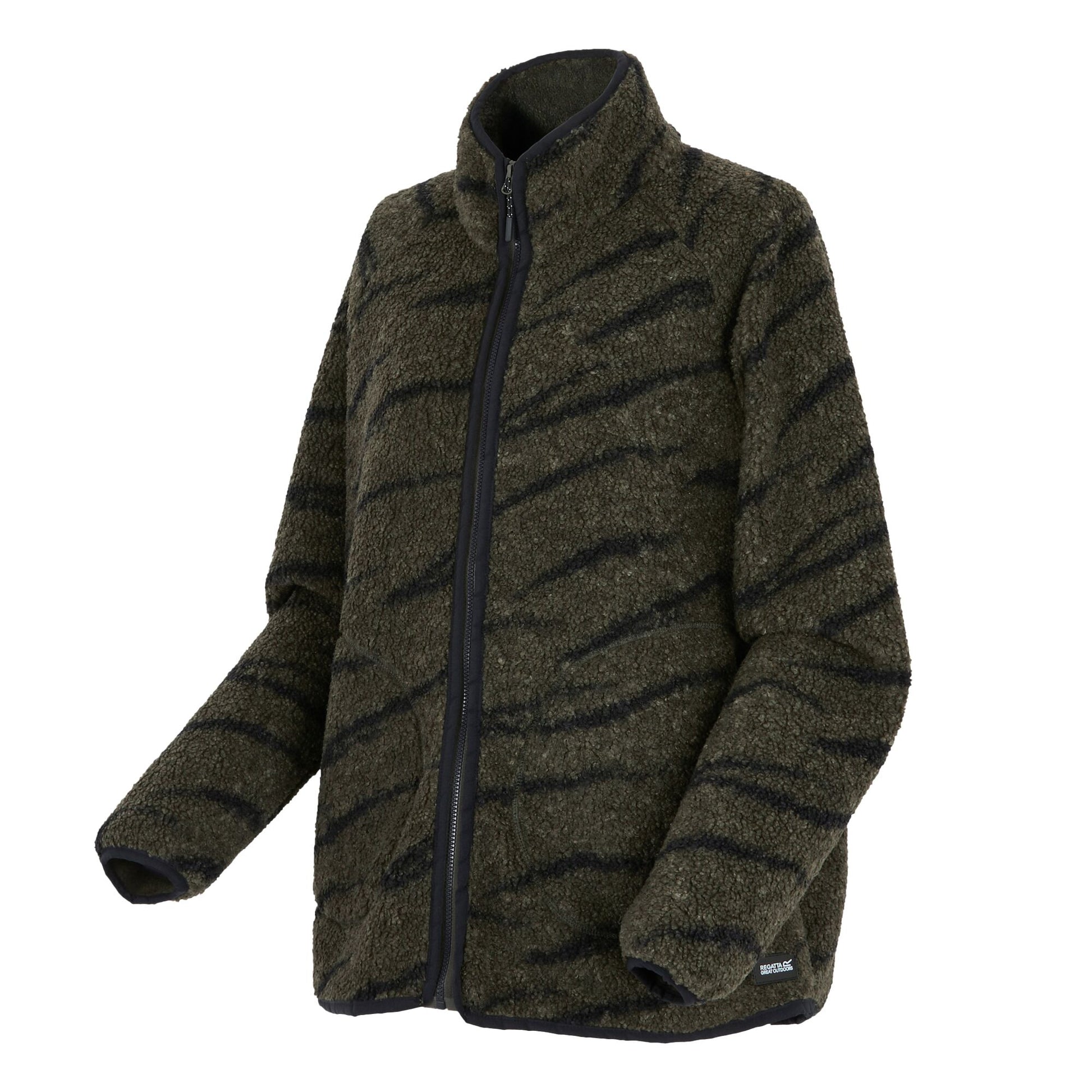 Dark Khaki-Black - Side - Regatta Womens-Ladies Frankie Borg Full Zip Fleece Jacket