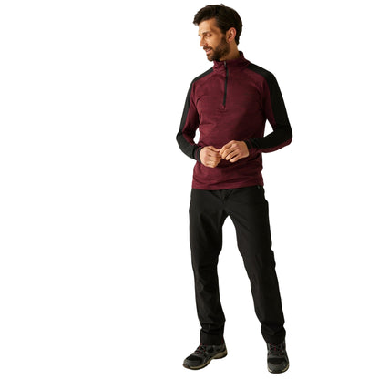 Dark Maroon-Black - Close up - Regatta Mens Hepley Half Zip Fleece Jacket