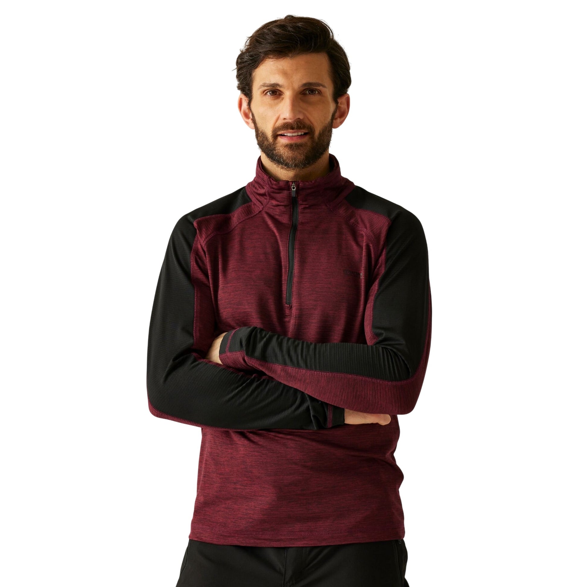 Dark Maroon-Black - Lifestyle - Regatta Mens Hepley Half Zip Fleece Jacket