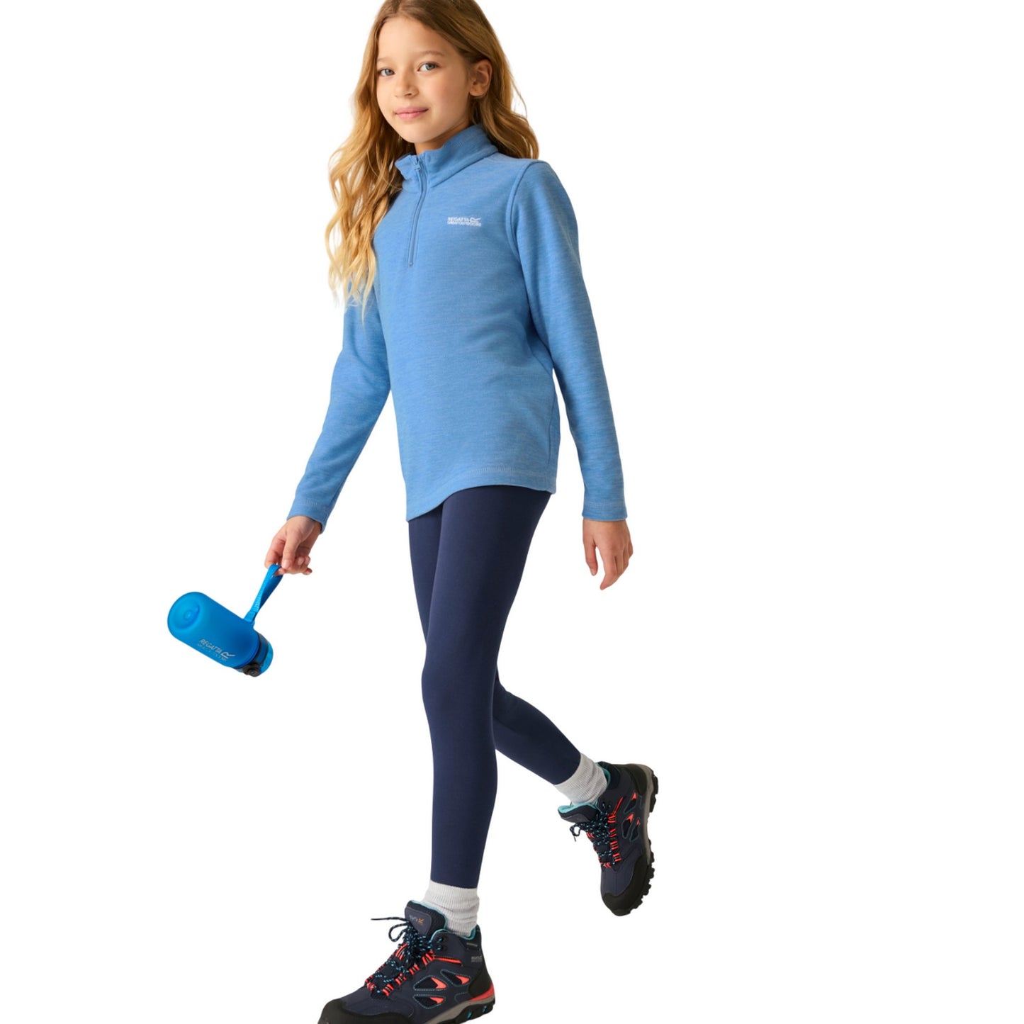 Washed Denim - Pack Shot - Regatta Childrens-Kids Hot Shot Quarter Zip Fleece Top