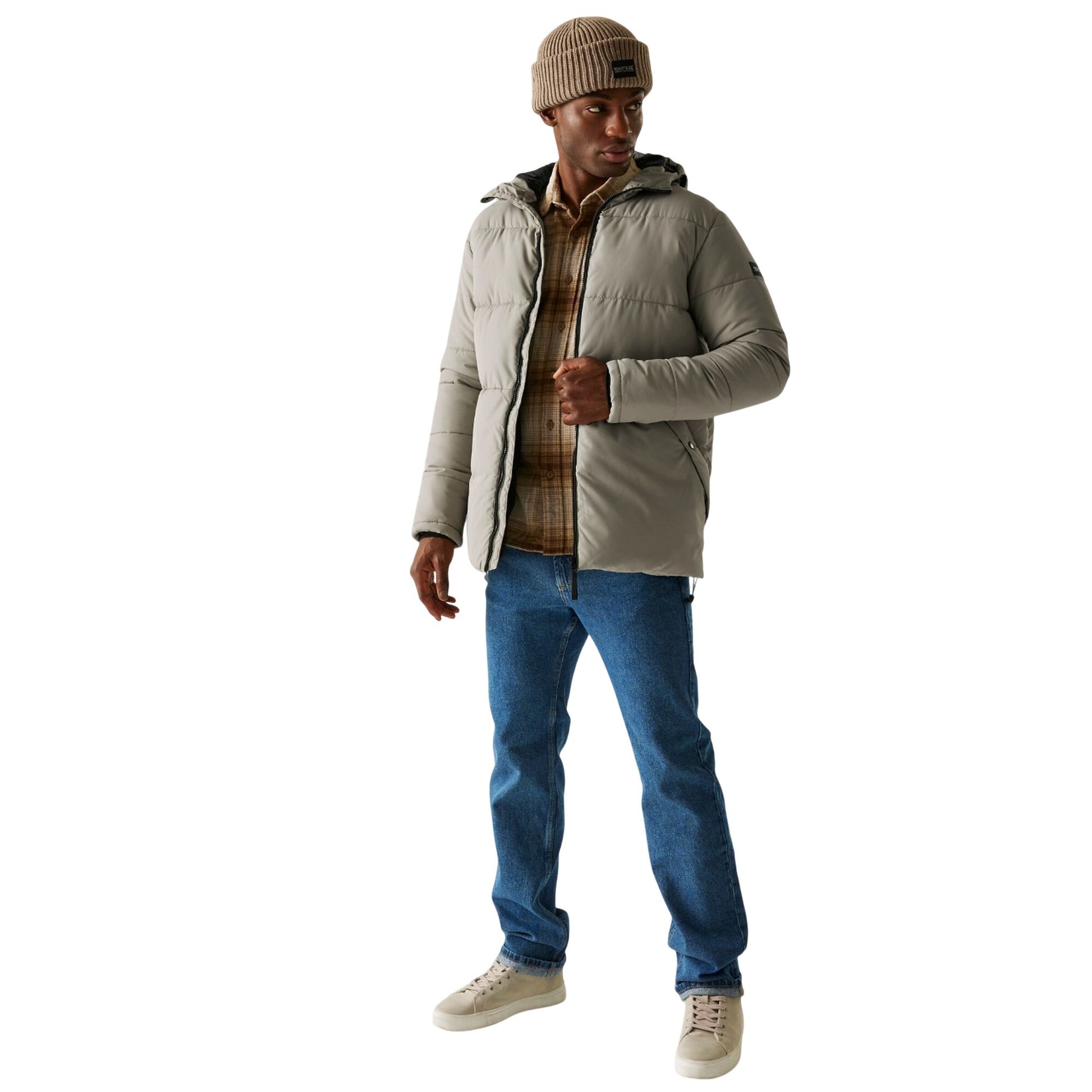 Golden Sand-Black - Pack Shot - Regatta Mens Marshdrave Padded Jacket