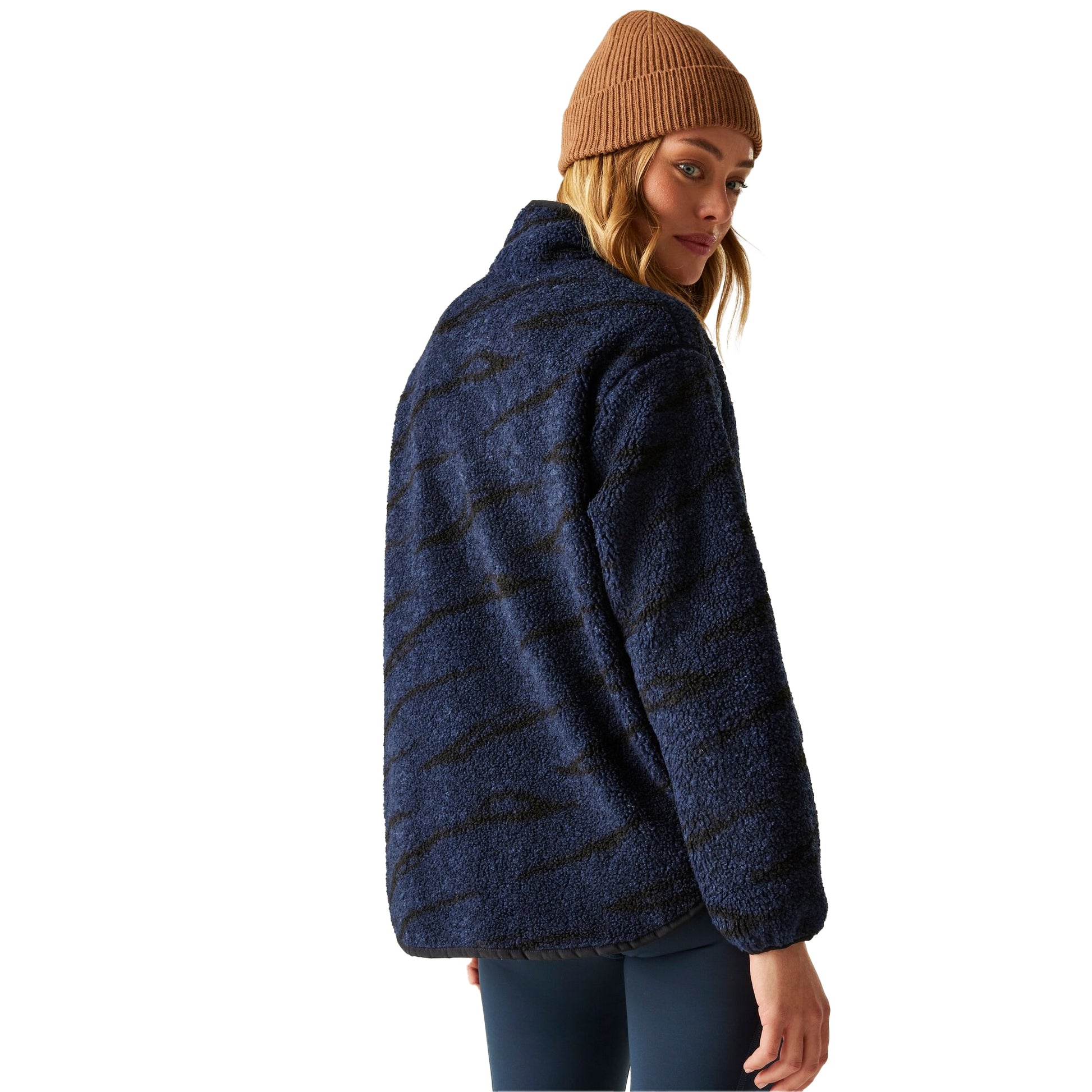 Navy-Black - Pack Shot - Regatta Womens-Ladies Frankie Abstract Borg Half Zip Fleece Jacket