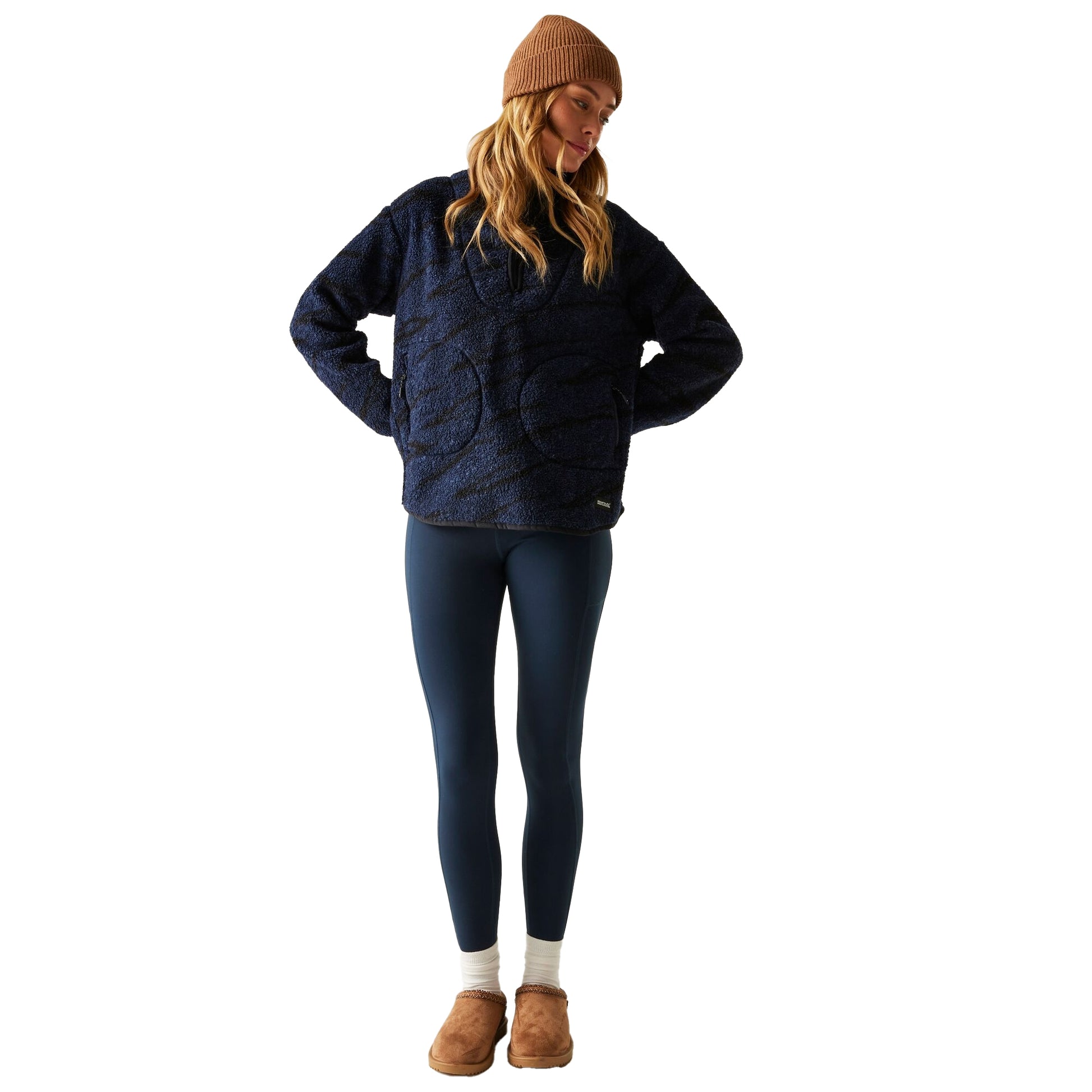 Navy-Black - Close up - Regatta Womens-Ladies Frankie Abstract Borg Half Zip Fleece Jacket