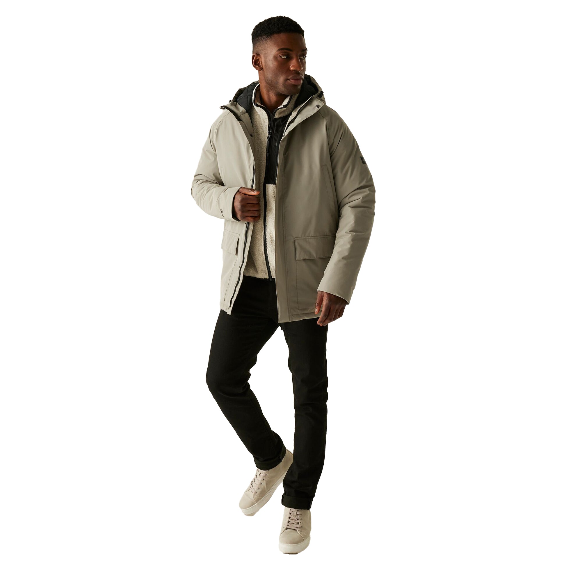 Golden Sand-Black - Pack Shot - Regatta Mens Savon Insulated Waterproof Jacket