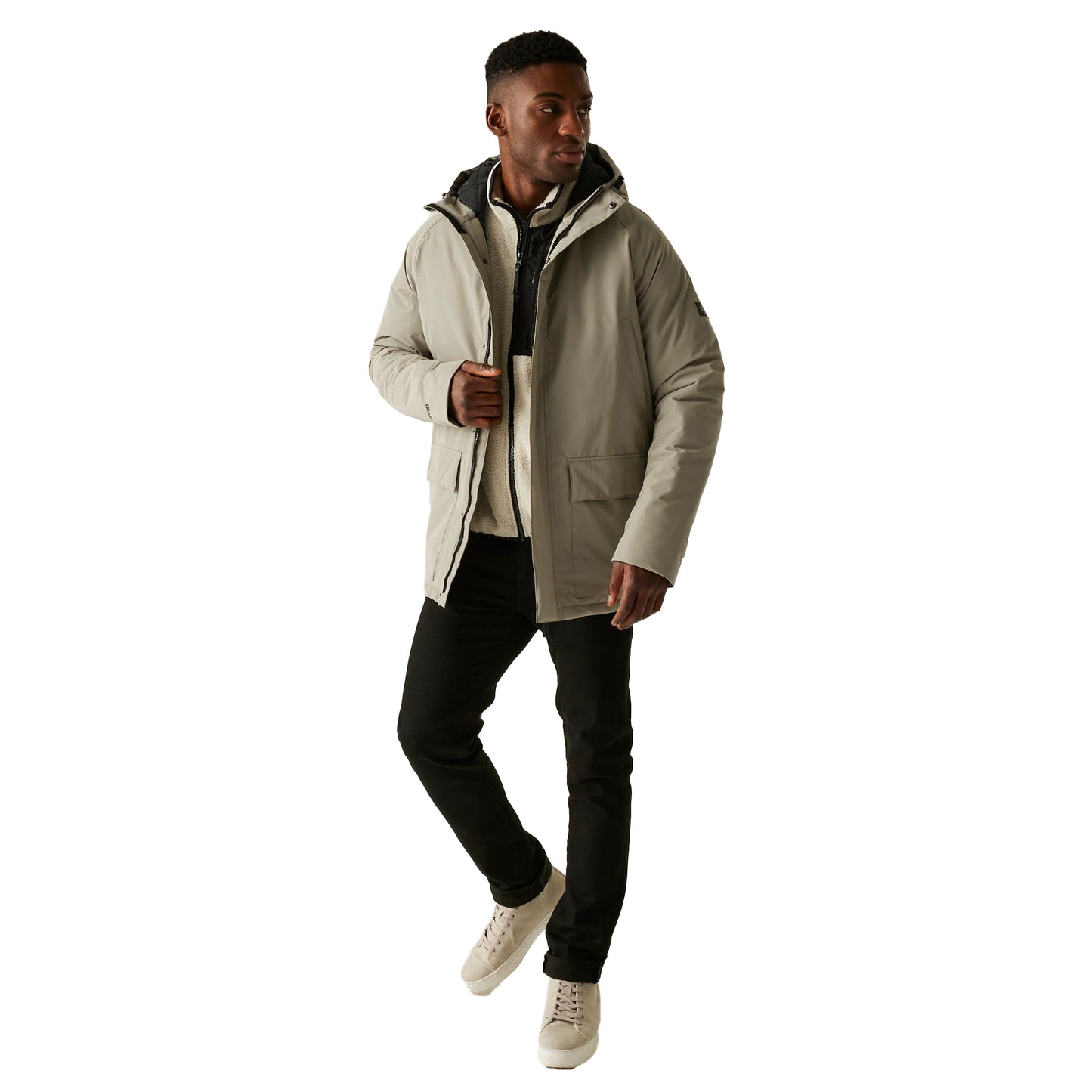 Golden Sand-Black - Pack Shot - Regatta Mens Savon Insulated Waterproof Jacket