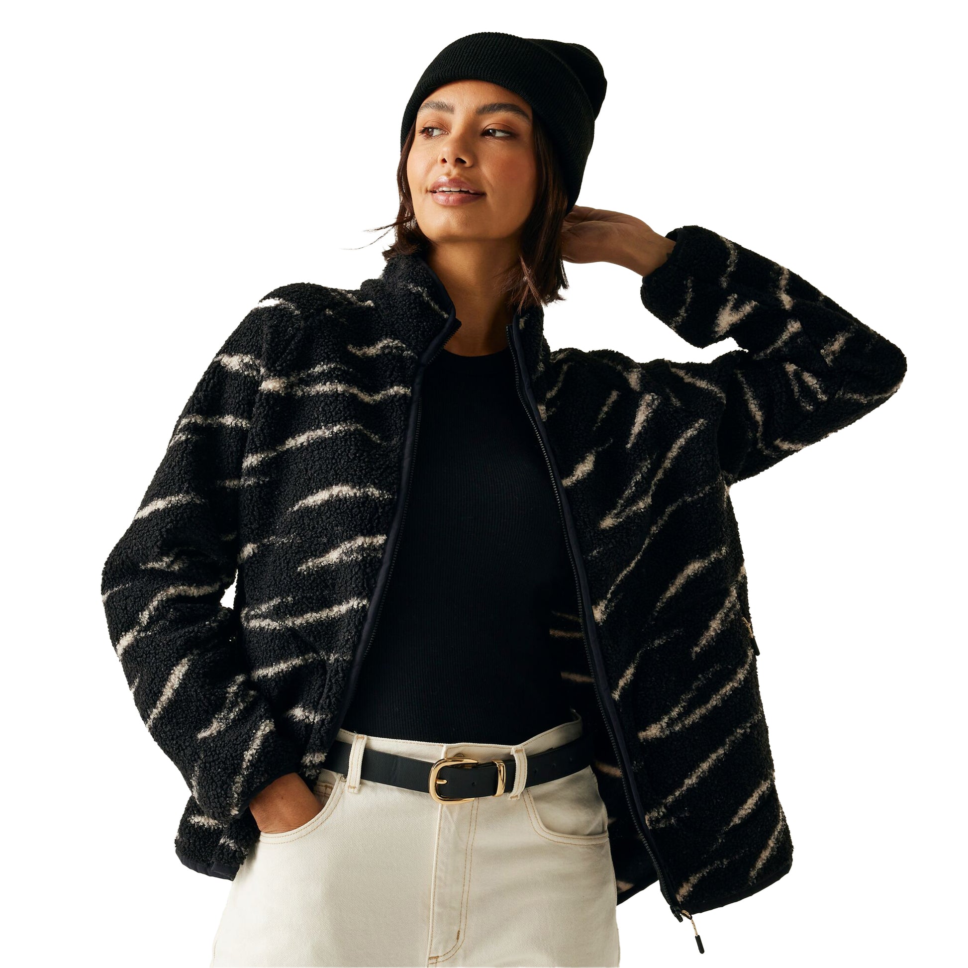 Black-Light Vanilla - Lifestyle - Regatta Womens-Ladies Frankie Abstract Borg Full Zip Fleece Jacket