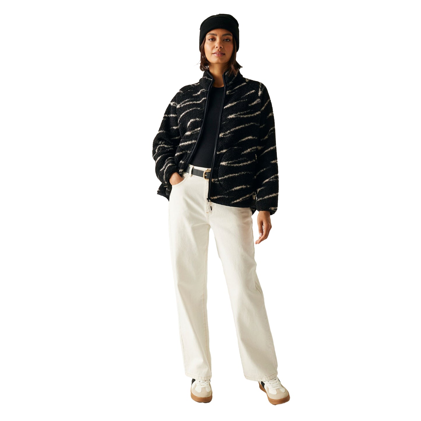 Black-Light Vanilla - Pack Shot - Regatta Womens-Ladies Frankie Abstract Borg Full Zip Fleece Jacket