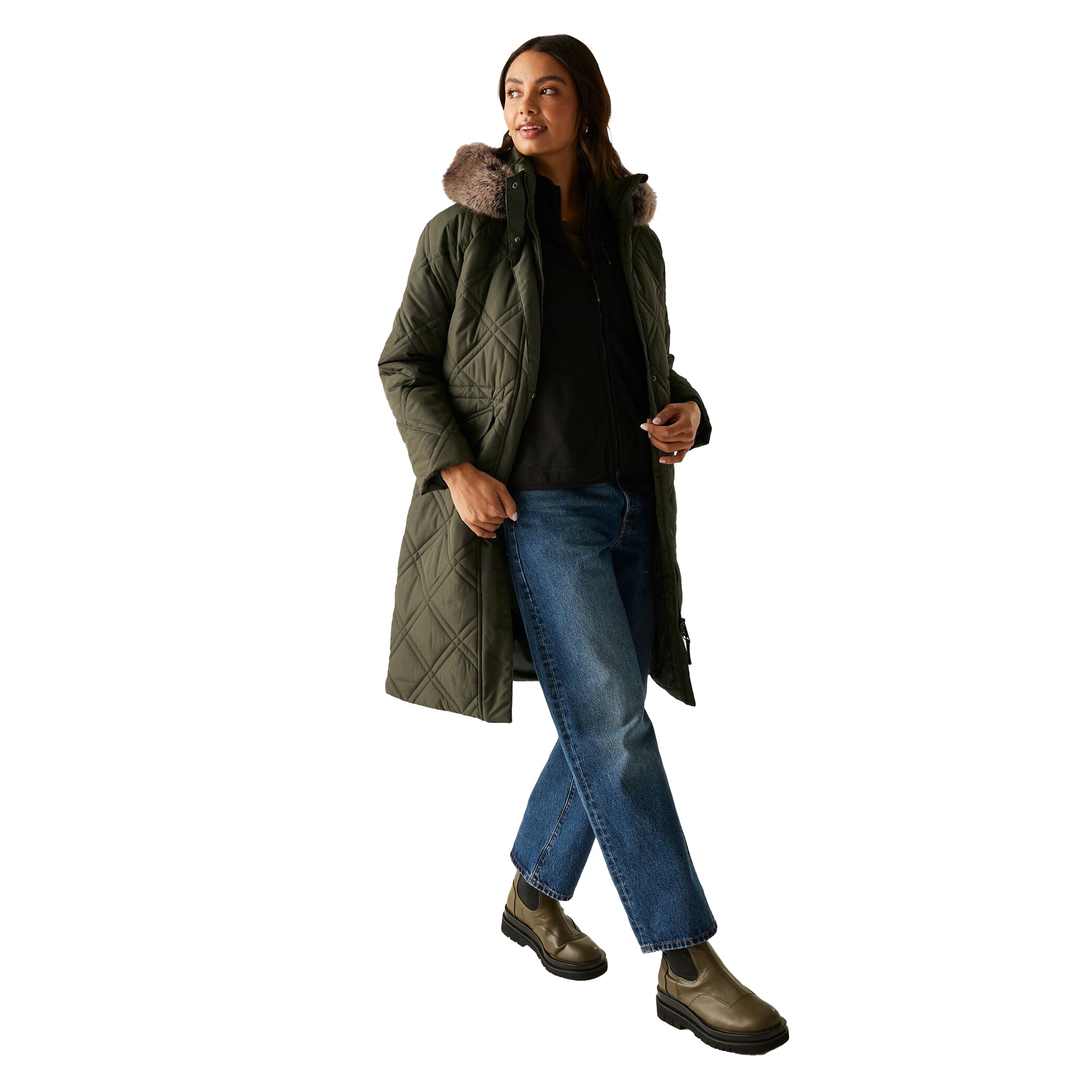 Dark Khaki - Pack Shot - Regatta Womens-Ladies Freyla Padded Jacket
