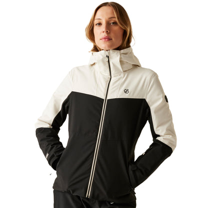 Egret White-Black - Lifestyle - Dare 2B Womens-Ladies Iced Waterproof Ski Jacket