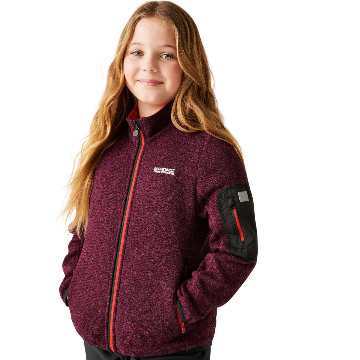 Dark Pimento-Tangerine Tango - Lifestyle - Regatta Childrens-Kids Newhill Full Zip Fleece Jacket