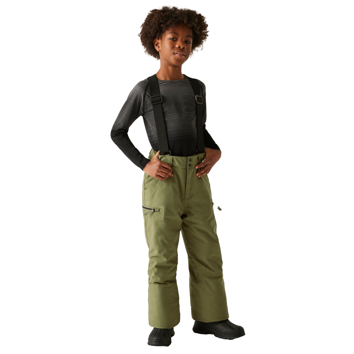 Martini Olive - Front - Dare 2B Childrens-Kids Pow II Waterproof Distressed Ski Trousers