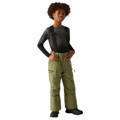 Martini Olive - Front - Dare 2B Childrens-Kids Pow II Waterproof Distressed Ski Trousers