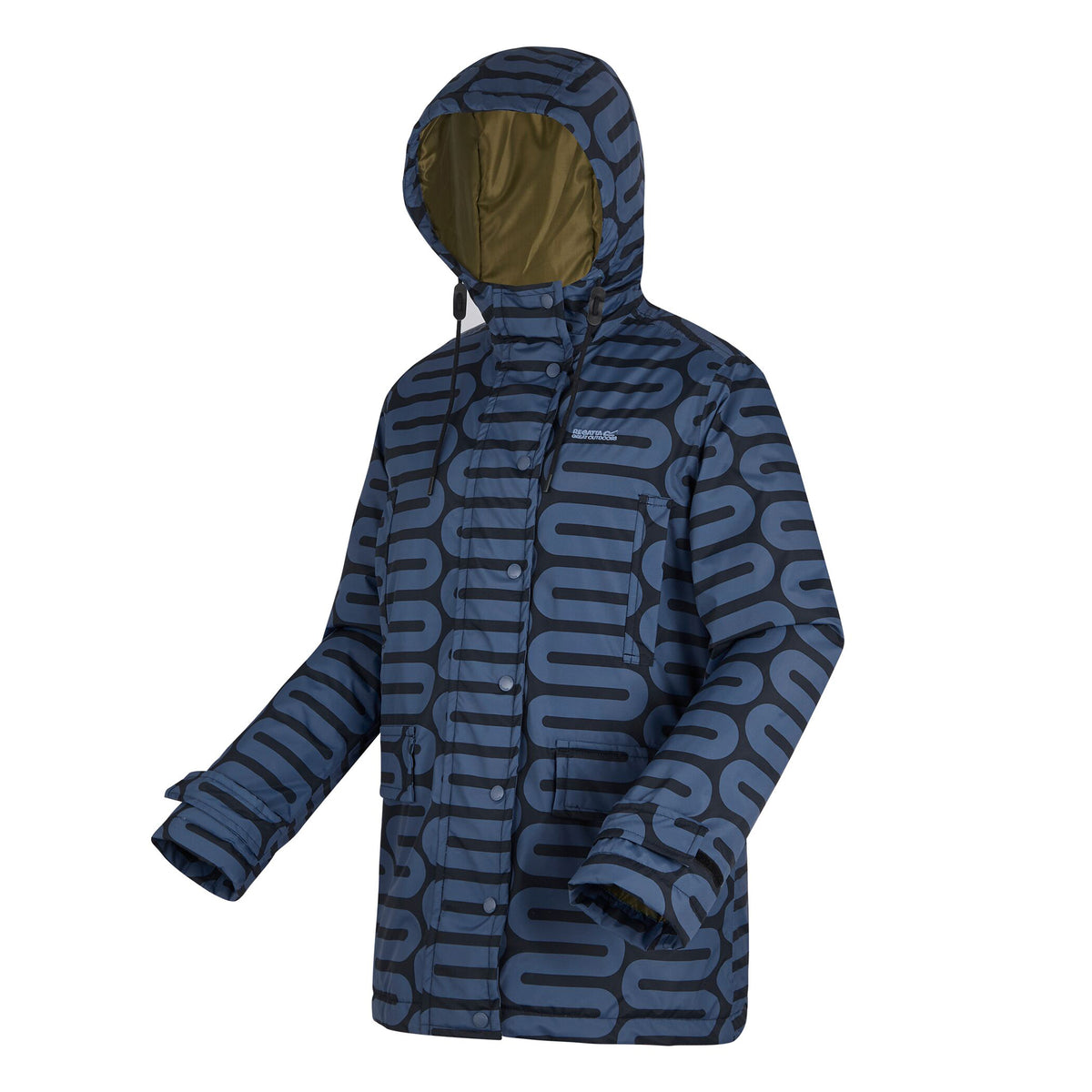 Blue - Side - Regatta Womens-Ladies Orla Kiely Wiggle Mid Length Waterproof Jacket