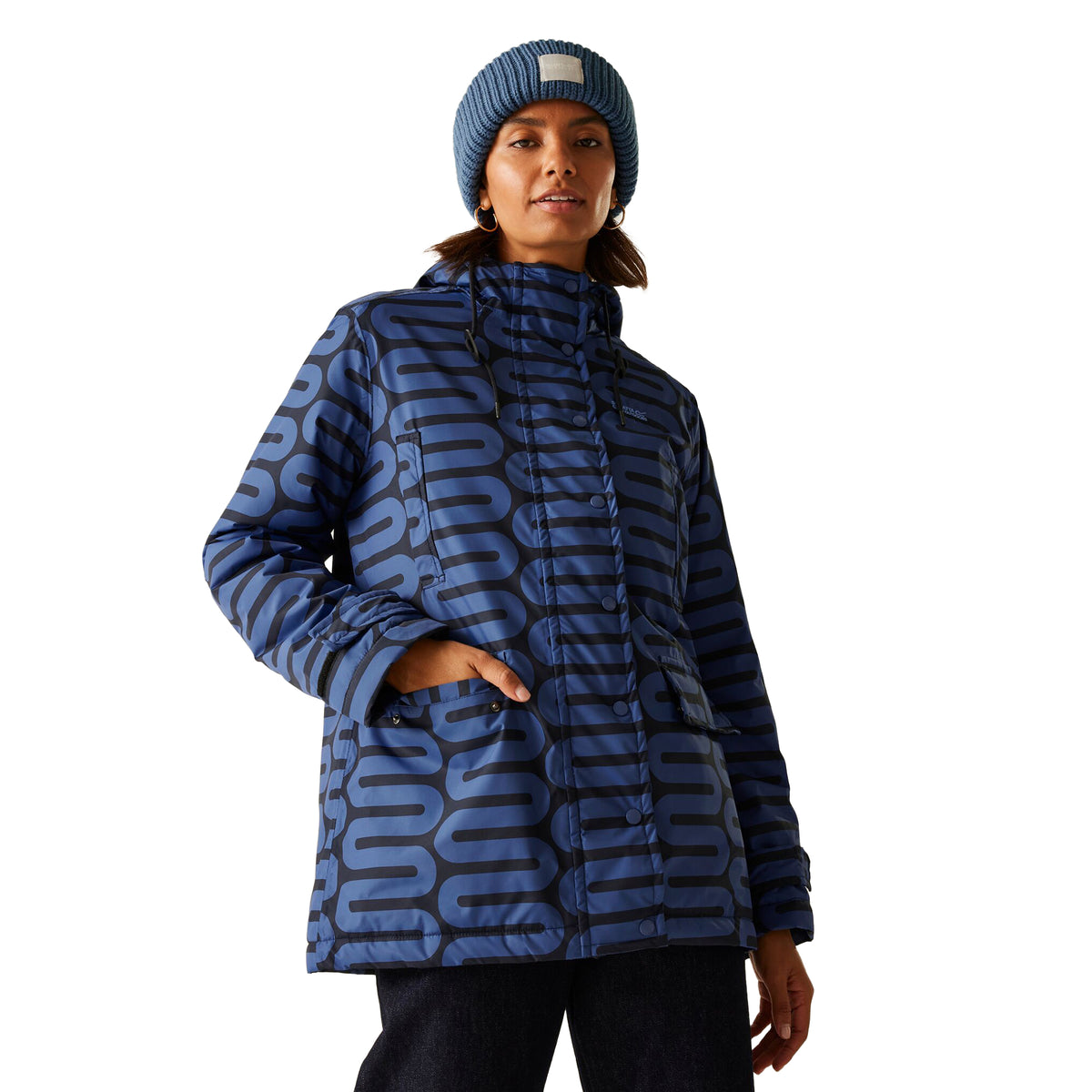 Blue - Lifestyle - Regatta Womens-Ladies Orla Kiely Wiggle Mid Length Waterproof Jacket