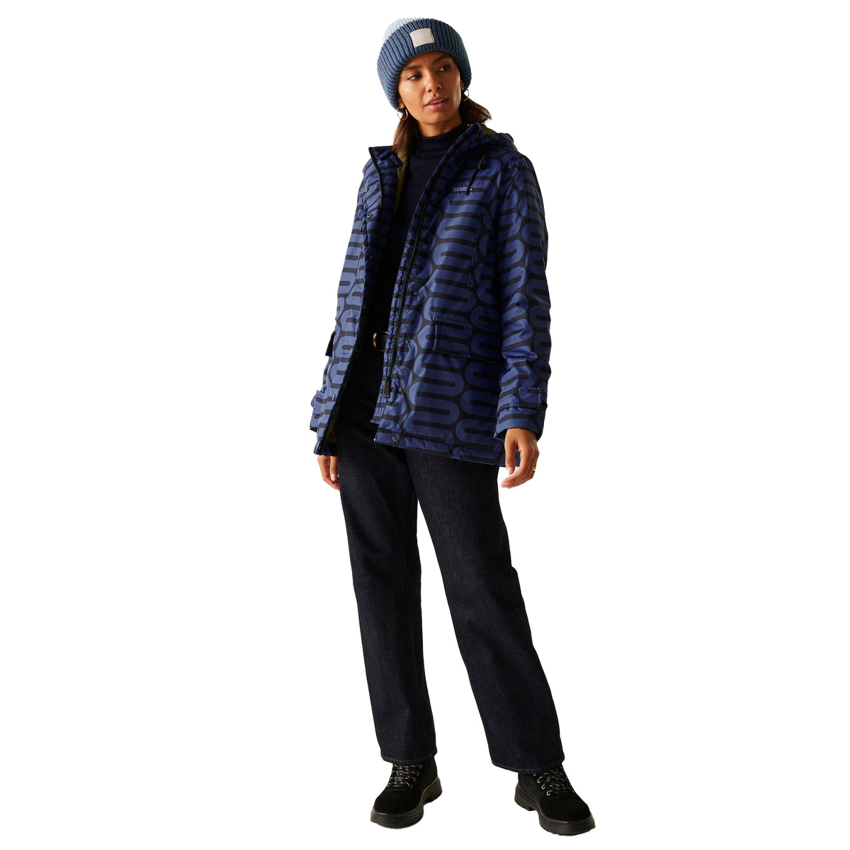 Blue - Pack Shot - Regatta Womens-Ladies Orla Kiely Wiggle Mid Length Waterproof Jacket