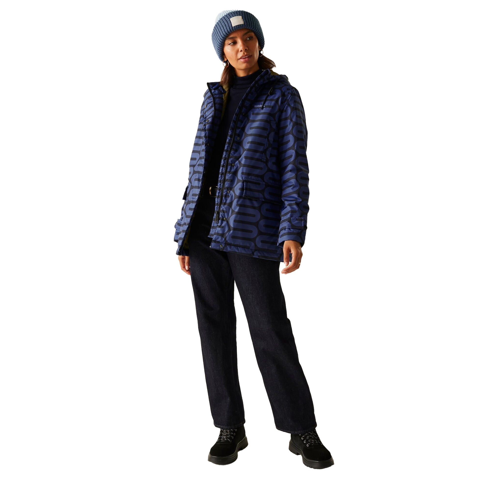 Blue - Pack Shot - Regatta Womens-Ladies Orla Kiely Wiggle Mid Length Waterproof Jacket