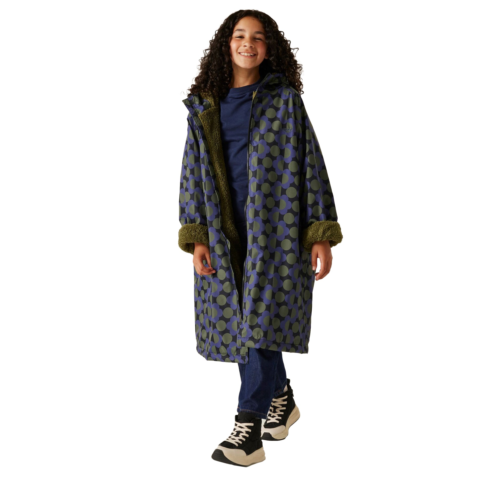 Blue-Dark Olive - Pack Shot - Regatta Childrens-Kids Orla Kiely Spotted Changing Robe