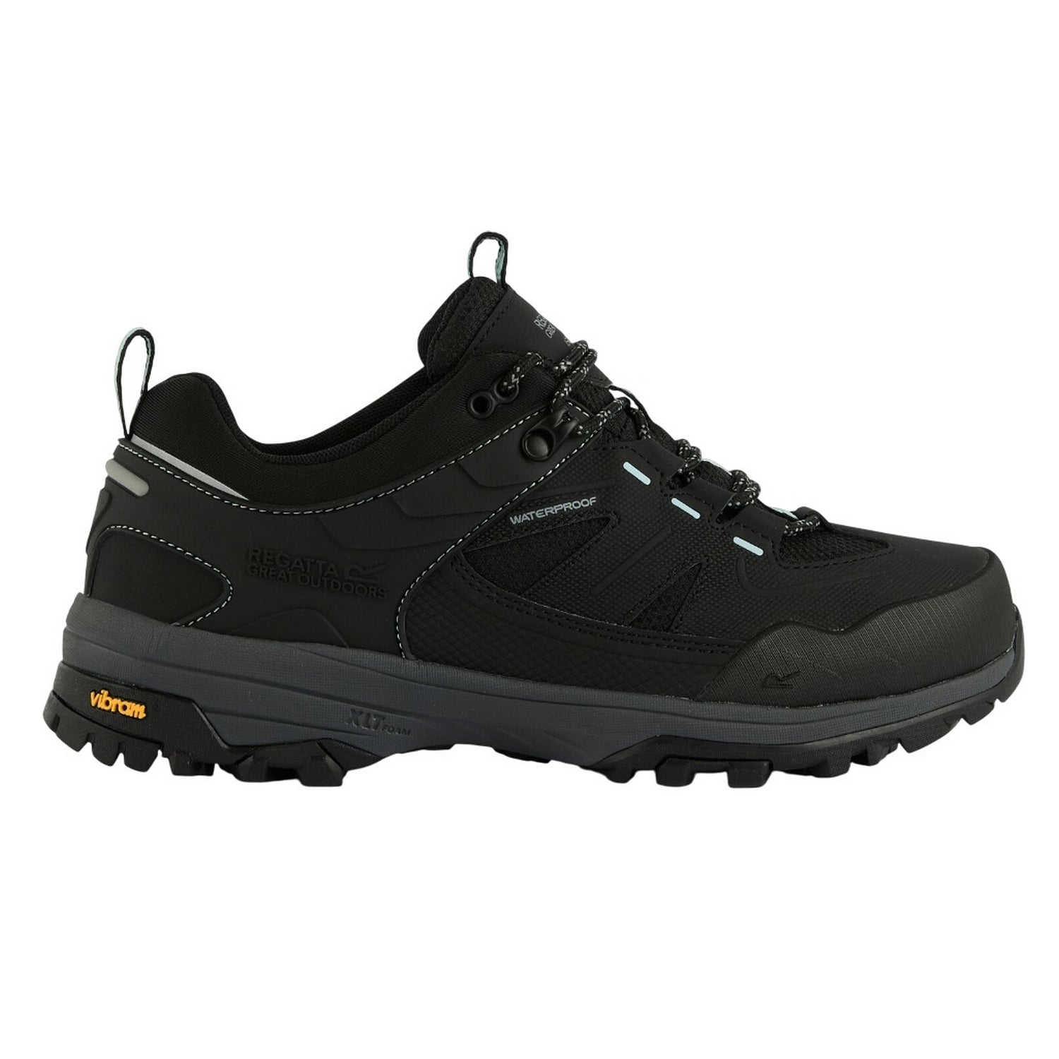 Black-Aqua - Side - Regatta Womens-Ladies Regen Low Walking Shoes