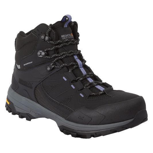 Black-Lilac Bloom - Front - Regatta Womens-Ladies Regen Walking Boots