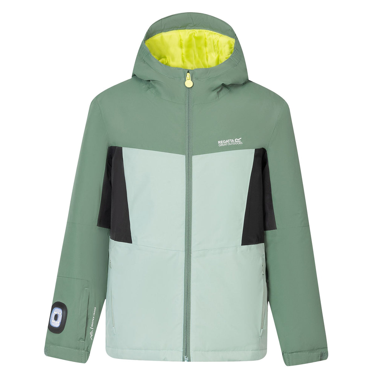 Dark Forest-Glacier-Wild Lime - Front - Regatta Childrens-Kids Beamz Insulated Waterproof Jacket
