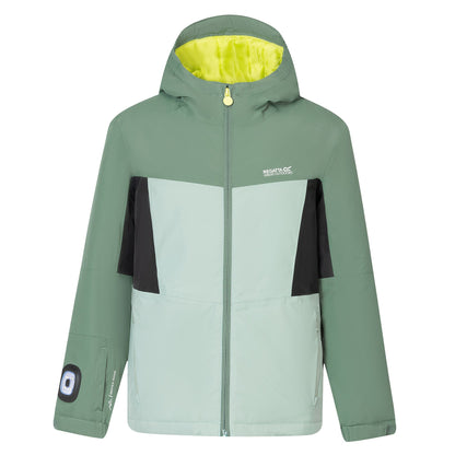 Dark Forest-Glacier-Wild Lime - Front - Regatta Childrens-Kids Beamz Insulated Waterproof Jacket