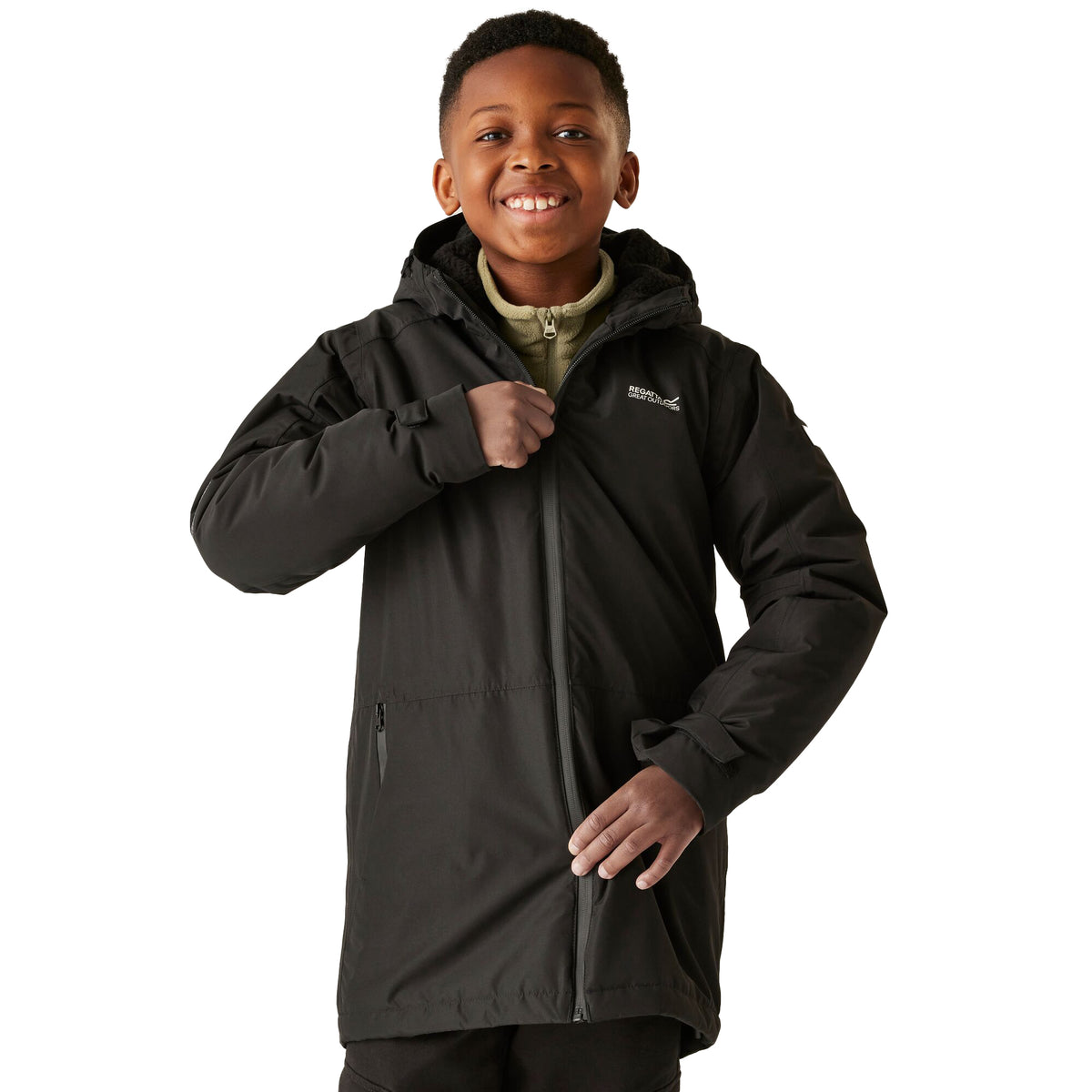Black - Lifestyle - Regatta Childrens-Kids Farbank II Waterproof Jacket