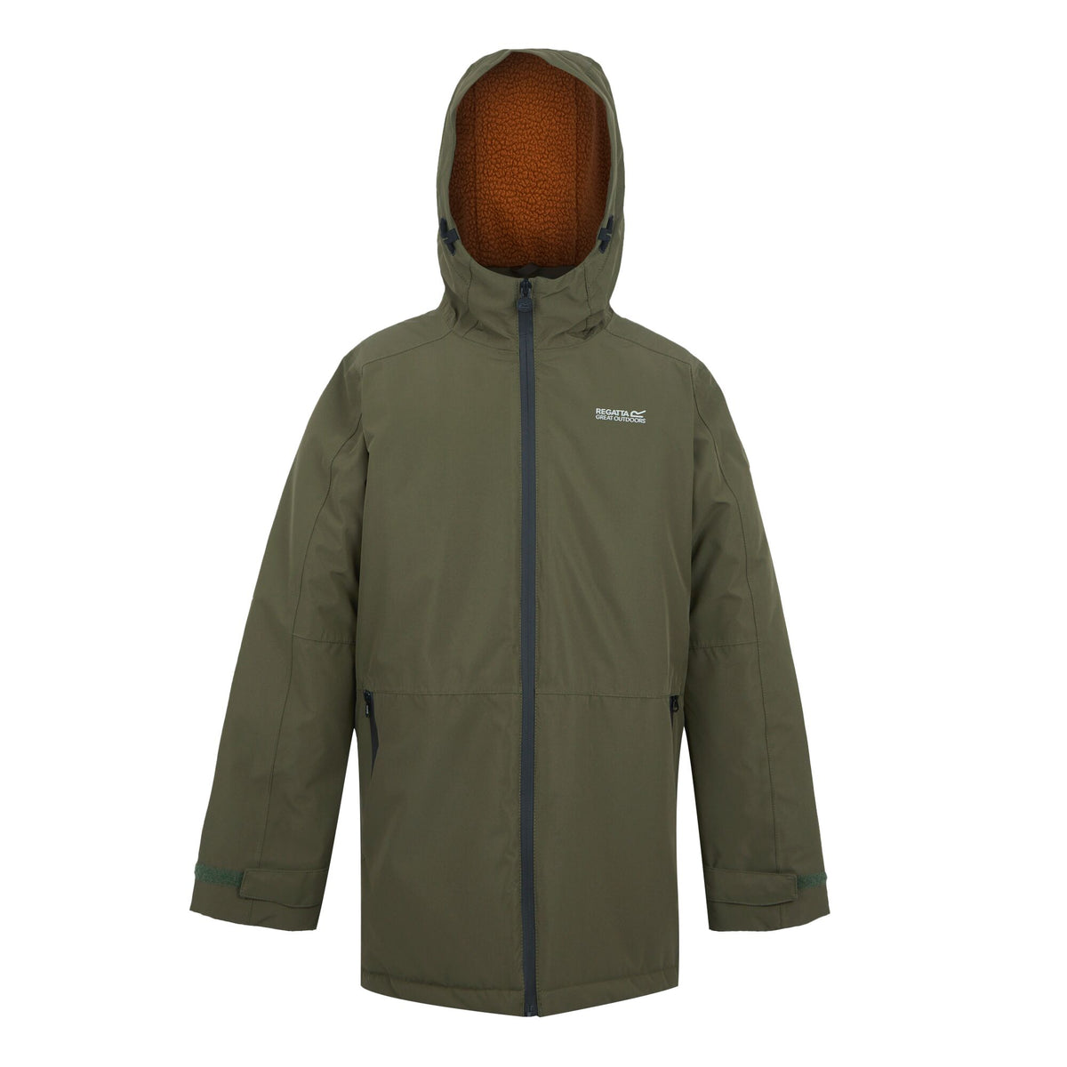 Olive Night-Pumpkin Spice - Front - Regatta Childrens-Kids Farbank II Waterproof Jacket