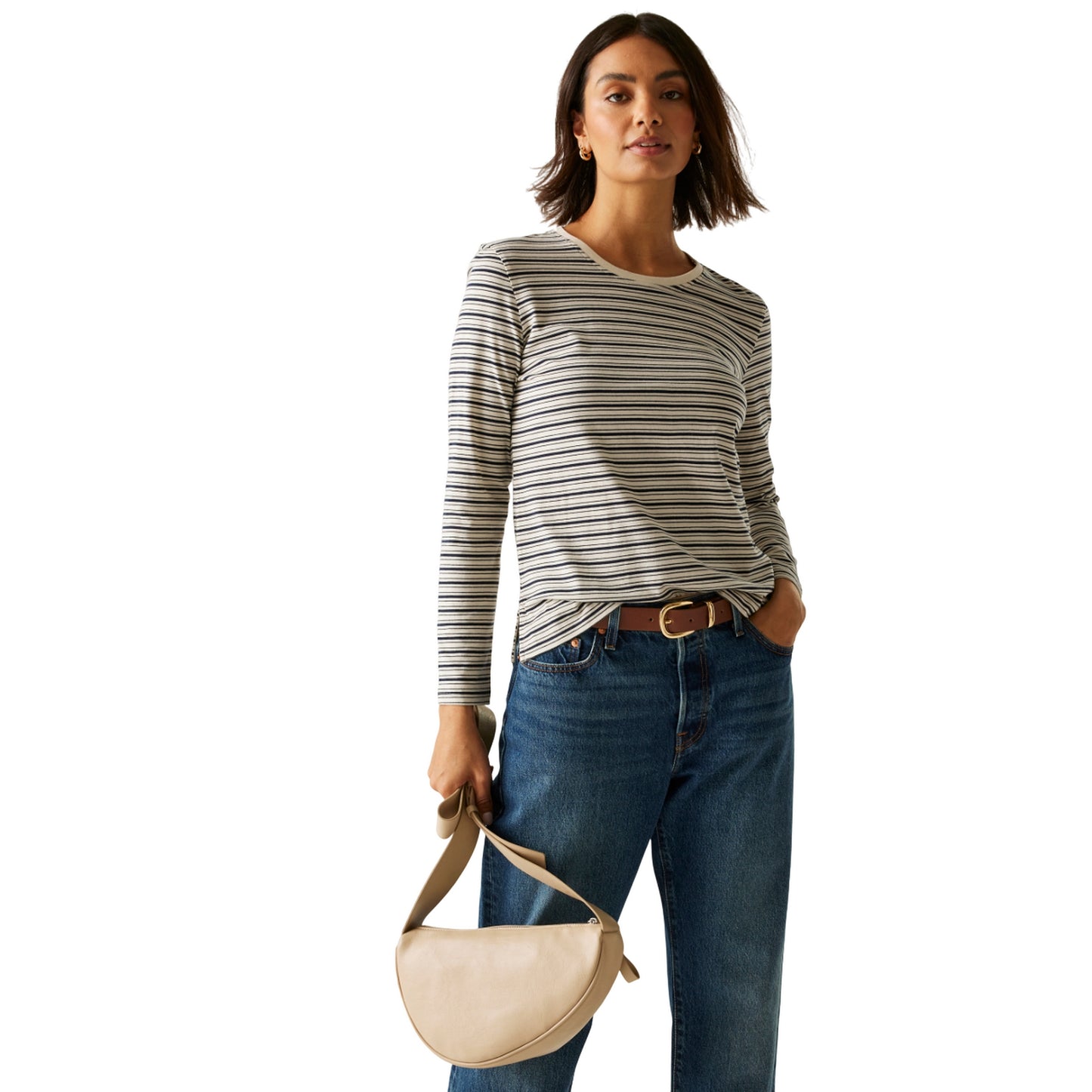 Navy-Light Vanilla - Front - Regatta Womens-Ladies Federica Stripe Long-Sleeved T-Shirt