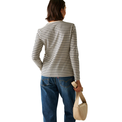 Light Vanilla-Navy - Lifestyle - Regatta Womens-Ladies Federica Stripe Long-Sleeved T-Shirt