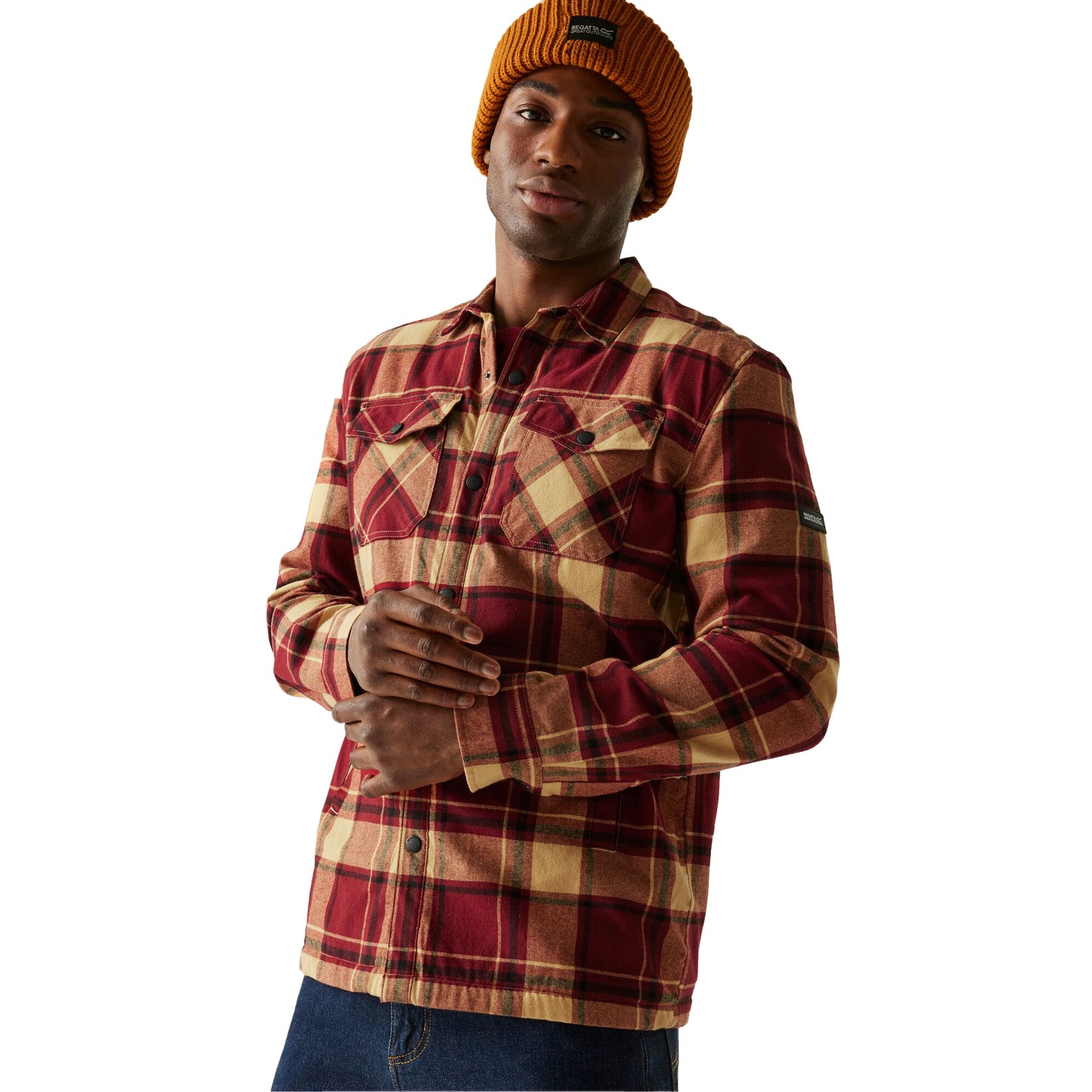 Dark Maroon-Light Vanilla - Lifestyle - Regatta Mens Spennith Checked Shirt Jacket