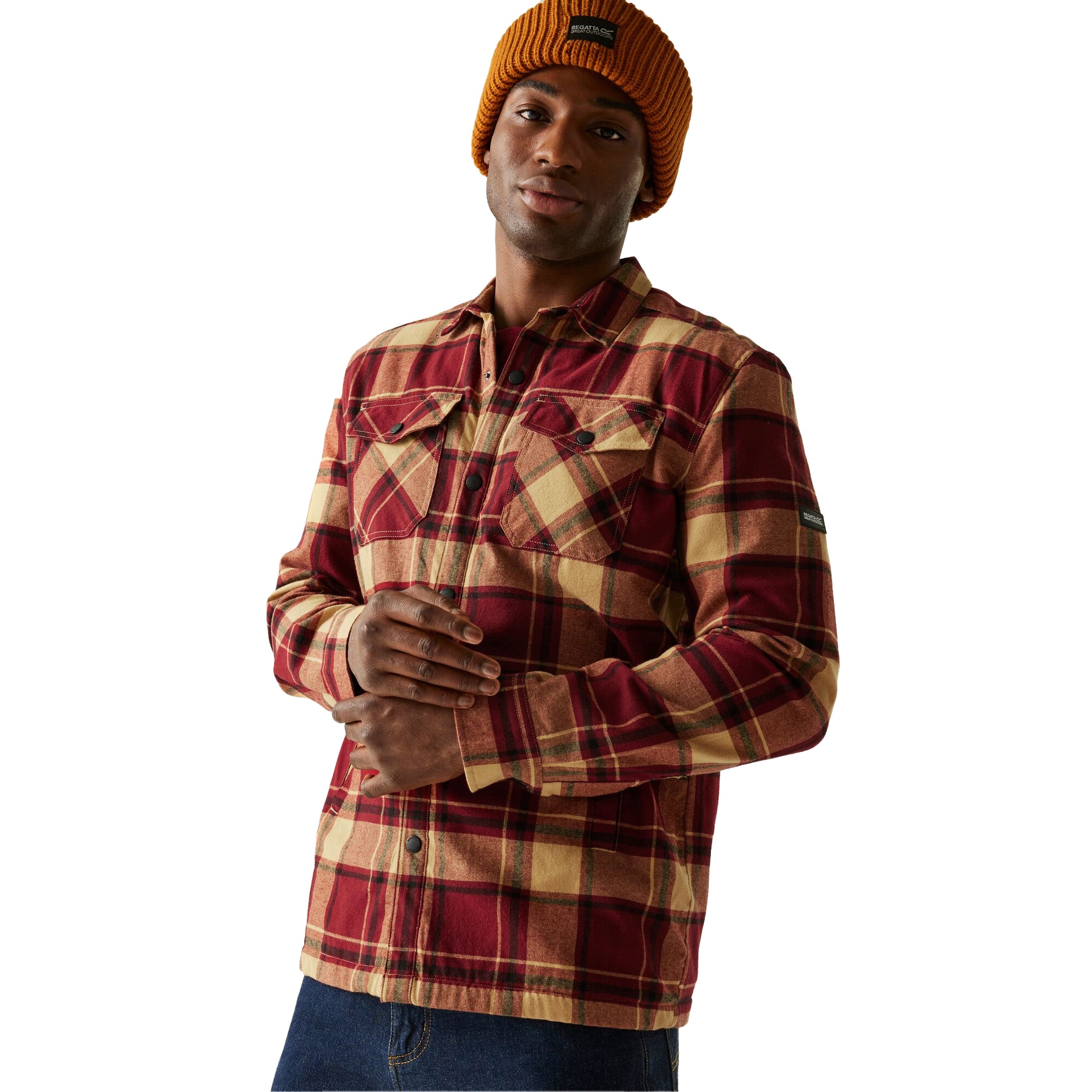 Dark Maroon-Light Vanilla - Lifestyle - Regatta Mens Spennith Checked Shirt Jacket
