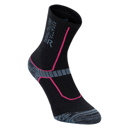 Seal Grey-Storm Blue - Back - Regatta Womens-Ladies Merino Wool Hiking Crew Socks