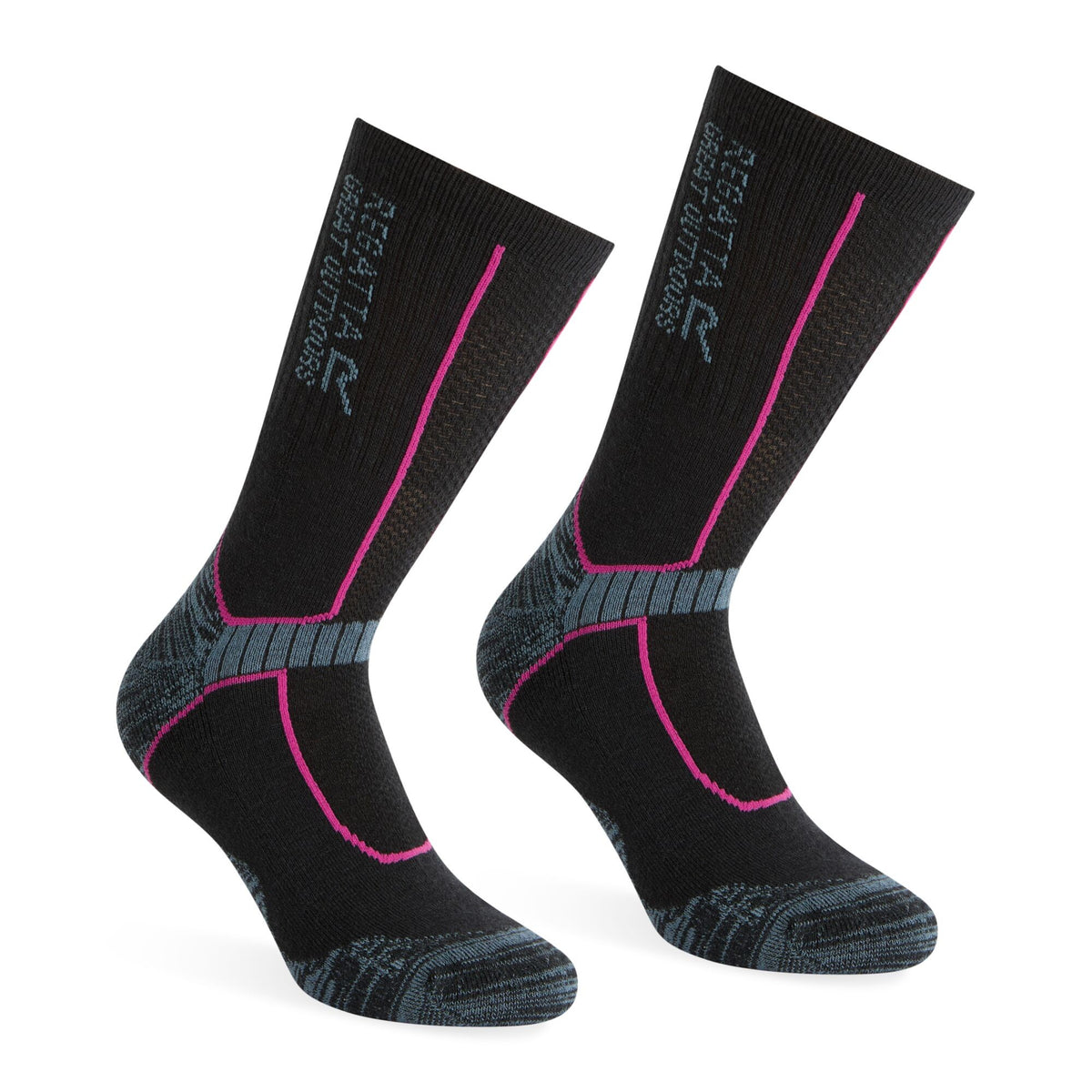 Black-Grey-Pink - Front - Regatta Womens-Ladies Merino Wool Hiking Crew Socks