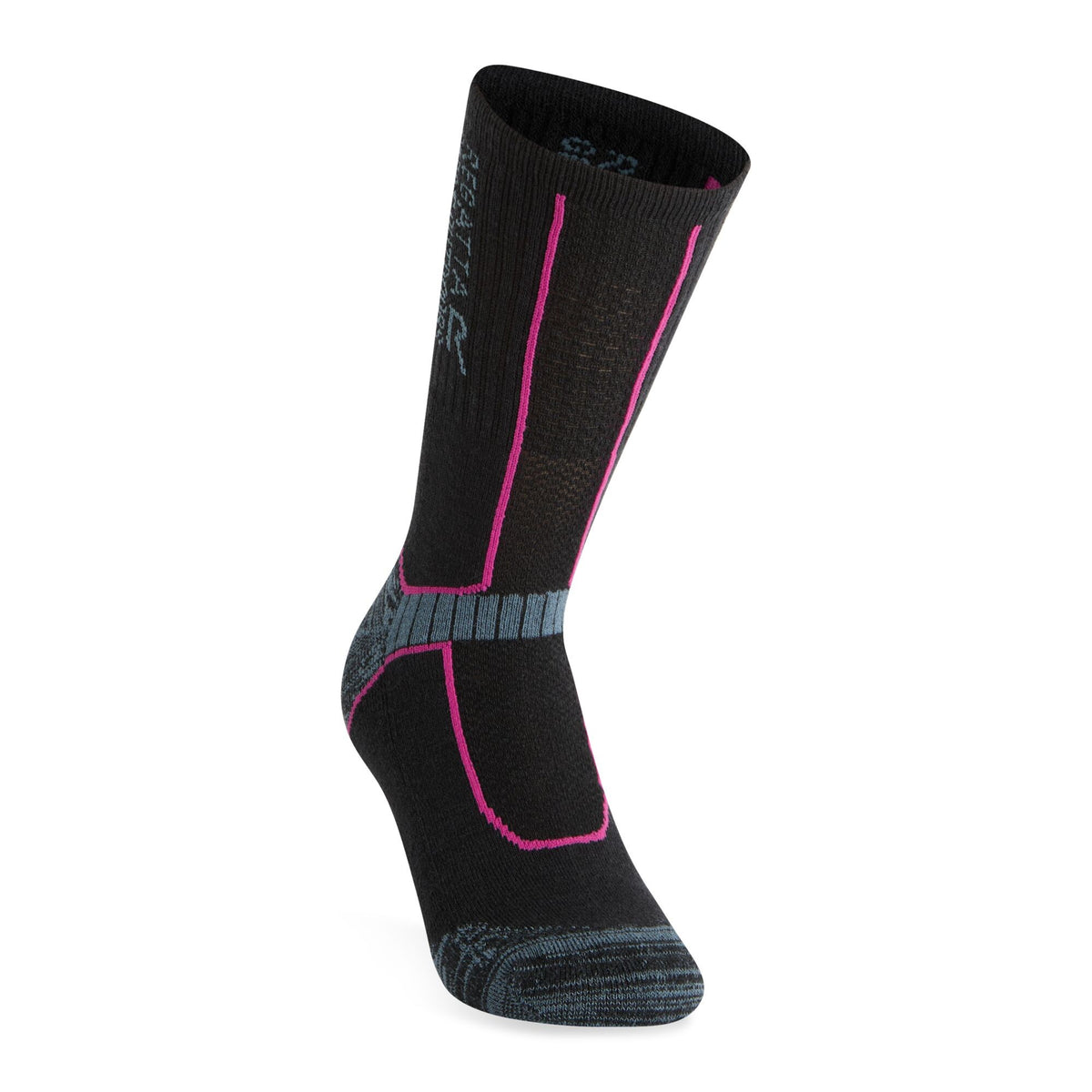 Black-Grey-Pink - Back - Regatta Womens-Ladies Merino Wool Hiking Crew Socks