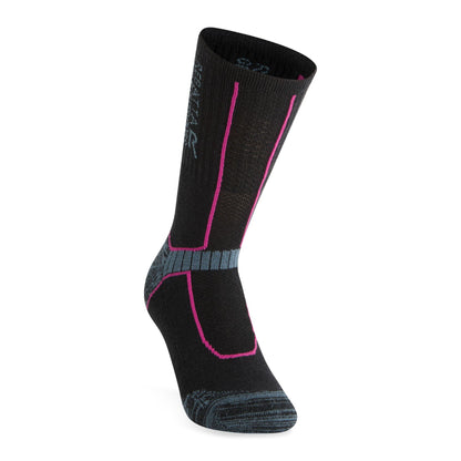 Black-Grey-Pink - Back - Regatta Womens-Ladies Merino Wool Hiking Crew Socks