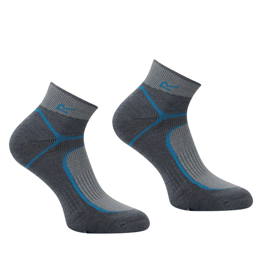 Dark Steel-Storm Blue - Front - Regatta Womens-Ladies Trail Merino Mix Ankle Socks