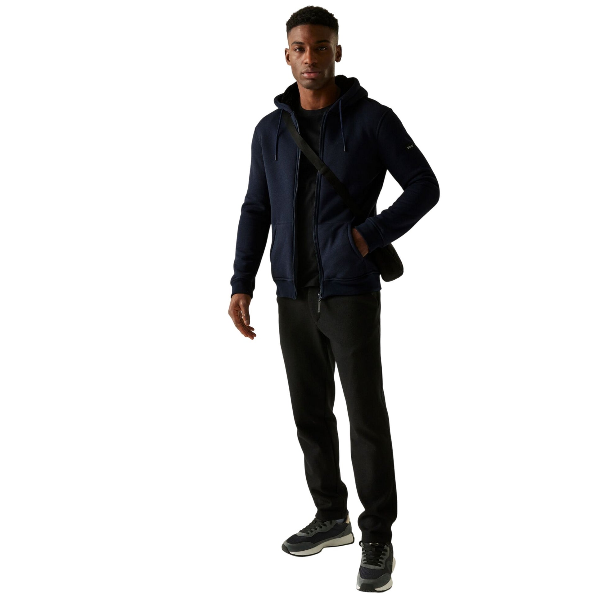 Navy-Black - Close up - Regatta Mens Naddle Fleece Full Zip Hoodie