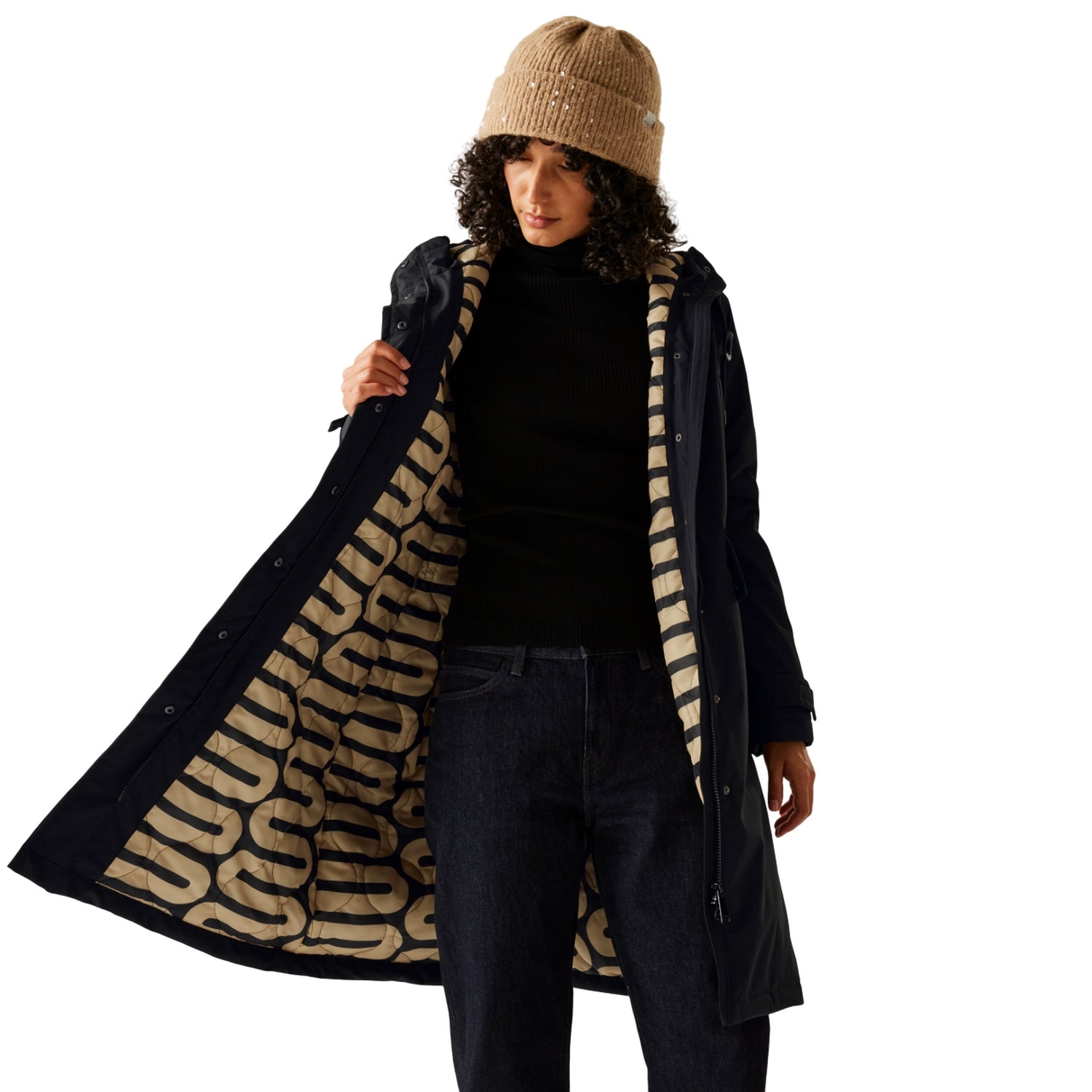 Black - Lifestyle - Regatta Womens-Ladies Orla Kiely Wiggle Long Length Waterproof Jacket