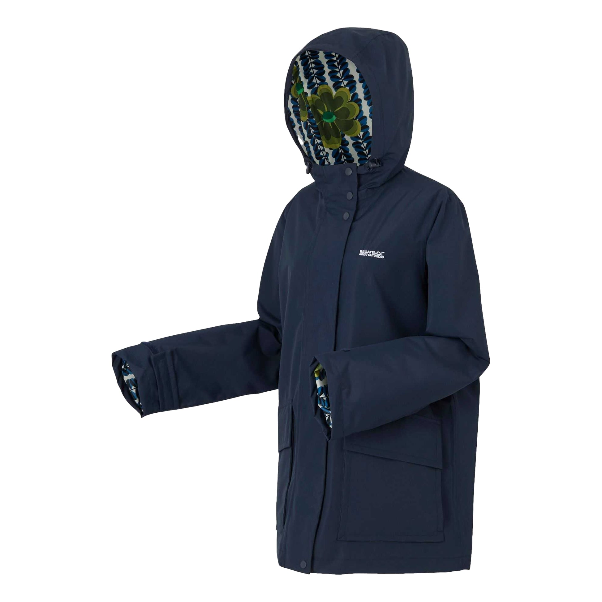 Navy - Side - Regatta Womens-Ladies Orla Kiely Lotus Waterproof Jacket