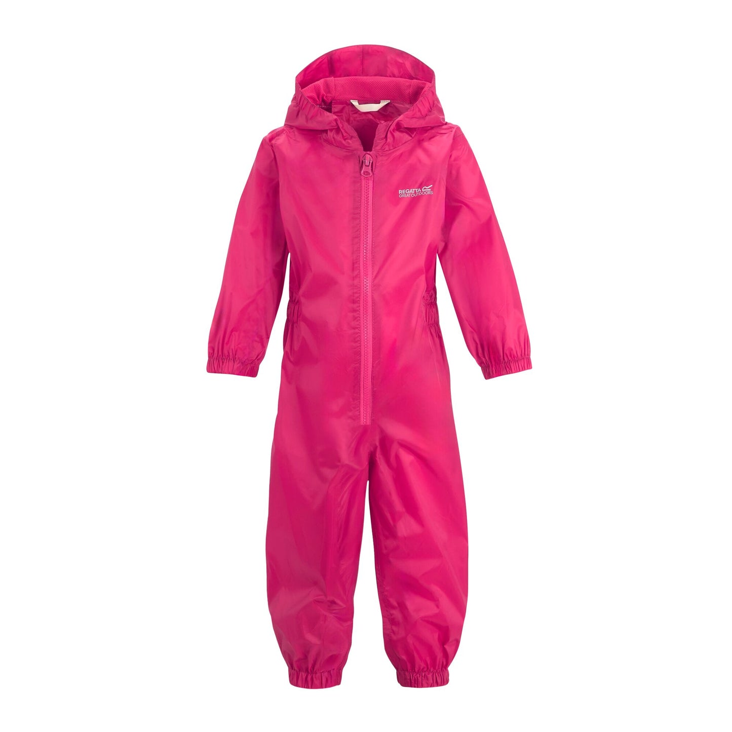 Jem Pink - Front - Regatta Childrens-Kids Waterproof Puddle Suit