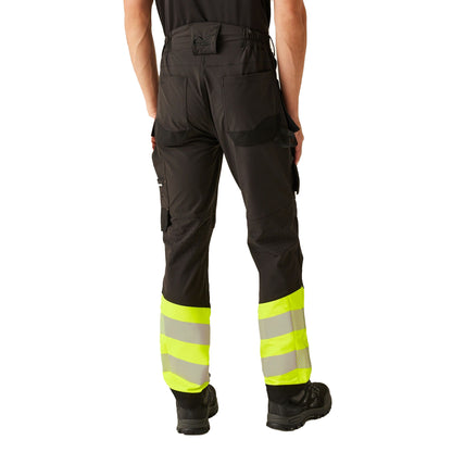 Yellow-Black - Back - Regatta Mens High-Vis Holster Pocket Work Trousers