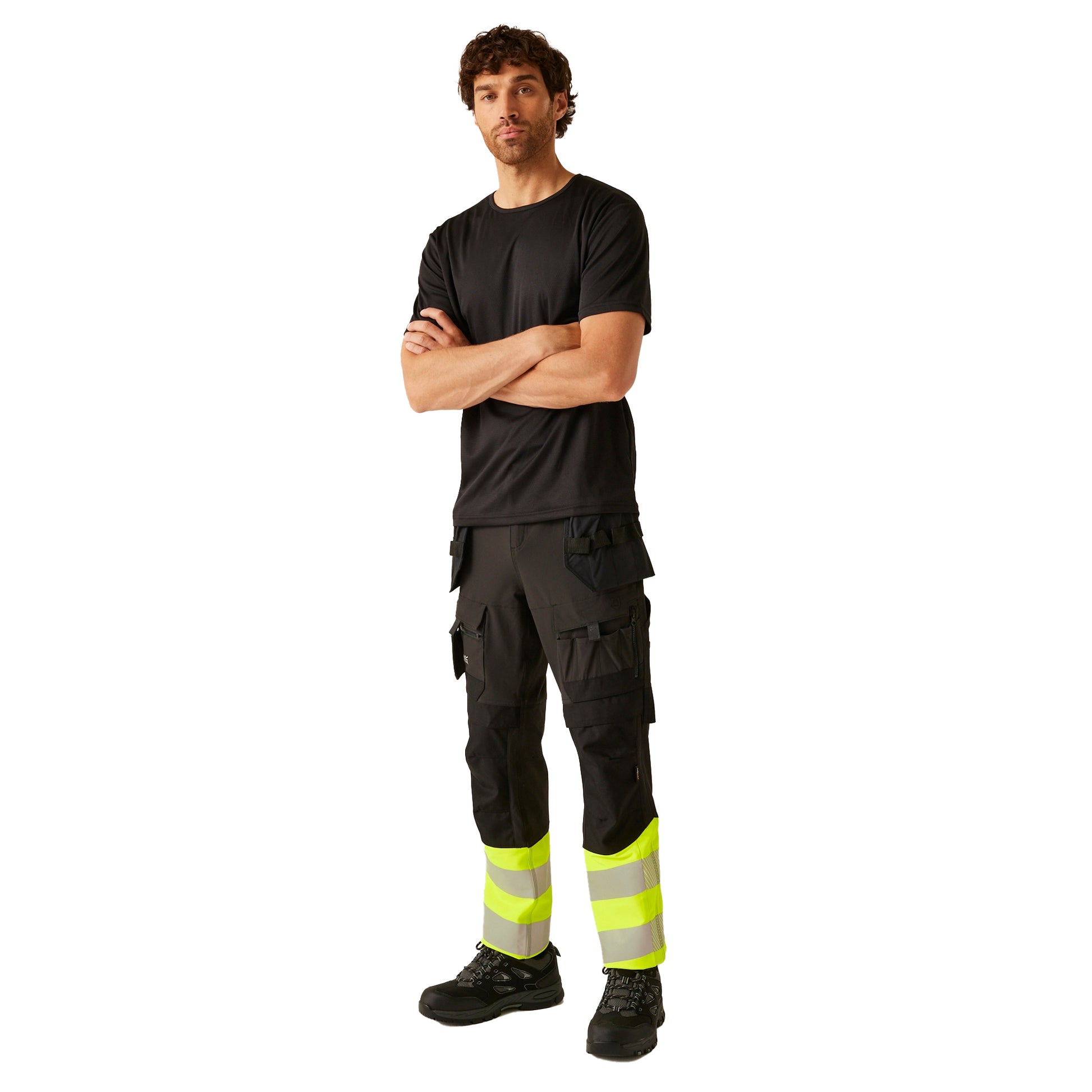 Yellow-Black - Side - Regatta Mens High-Vis Holster Pocket Work Trousers