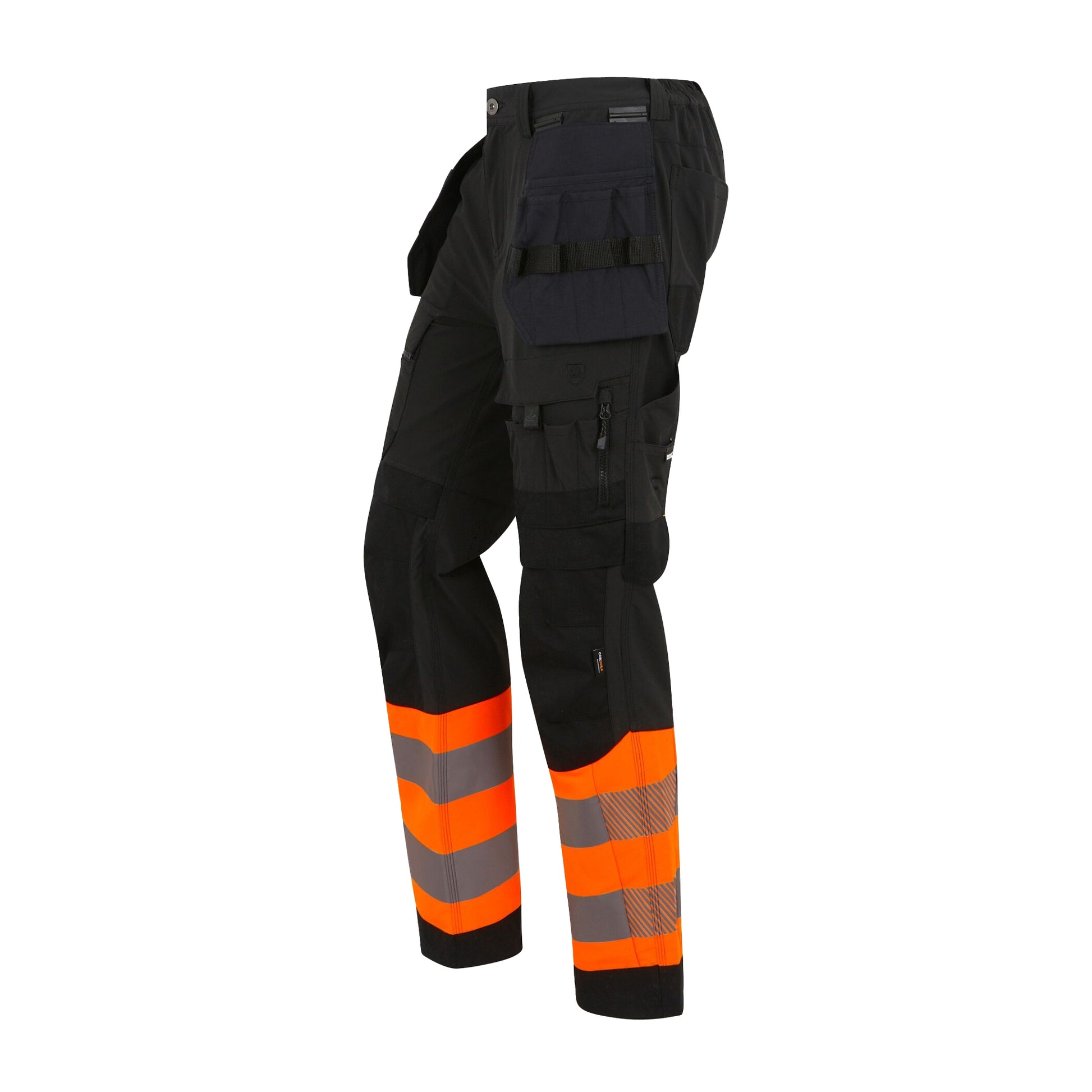 Orange-Black - Side - Regatta Mens High-Vis Holster Pocket Work Trousers